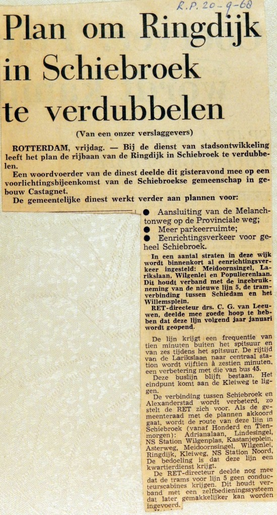 19680920 Plan om Ringdijk Schiebroek te verdubbelen (Parool)