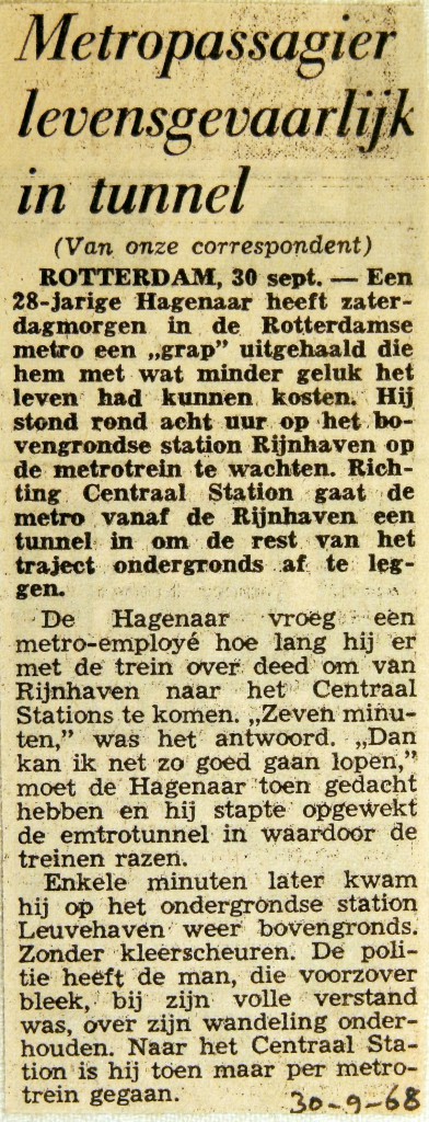 19680930 Metropassagier levensgevaarlijk in tunnel