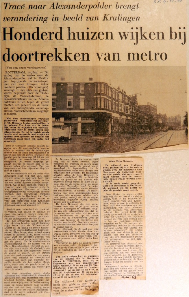 19681004 Honderd huizen wijken bij doortrekken metro (Parool)