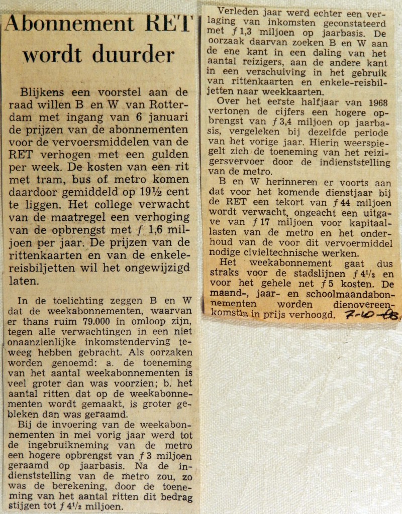 19681007 Abonnement RET wordt duurder