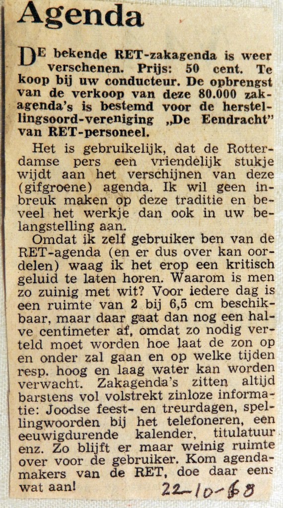 19681022 RET-zakagenda weer te koop