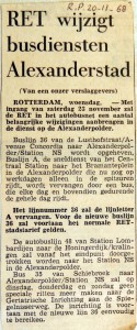 19681120 RET wijzig busdiensten Alexanderstad (Parool)