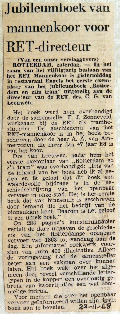 19681123 Jubileumboek van mannenkoor voor RET-directeur