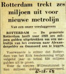 19681206 Rotterdam trekt 6 miljoen uit voor nieuwe metrolijn
