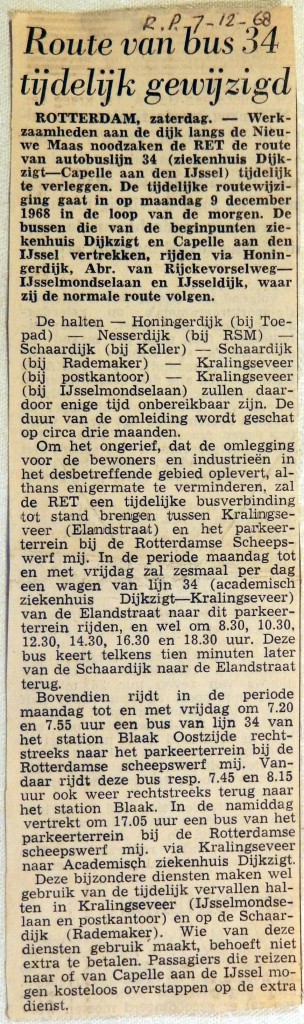 19681207 Route buslijn 34 tijdelijk gewijzigd (Parool)