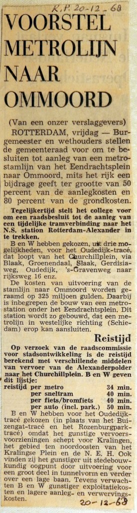 19681220 Voorstel metrolijn Ommoord (Parool)