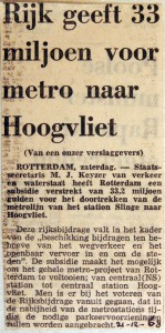 19681221 Rijk geeft 33 miljoen voor metro naar Hoogvliet