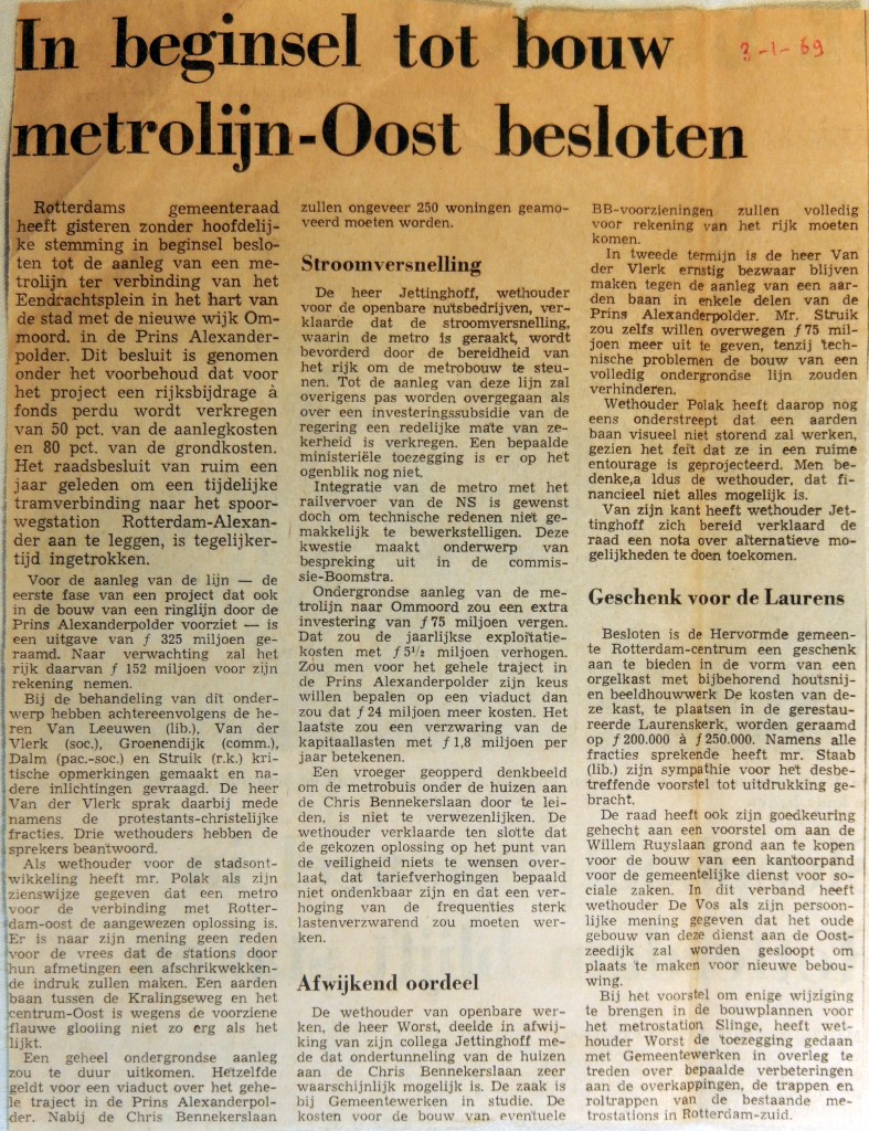 19690103 In beginsel tot bouw metrolijn Oost besloten