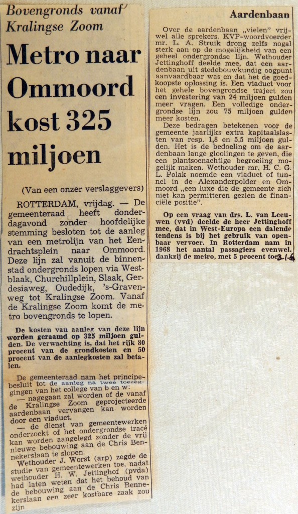 19690103 Metro naar Ommoord kost 325 miljoen