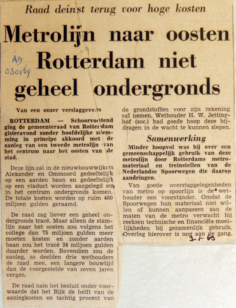 19690103 Metrolijn naar oosten niet geheel ondergronds (AD)