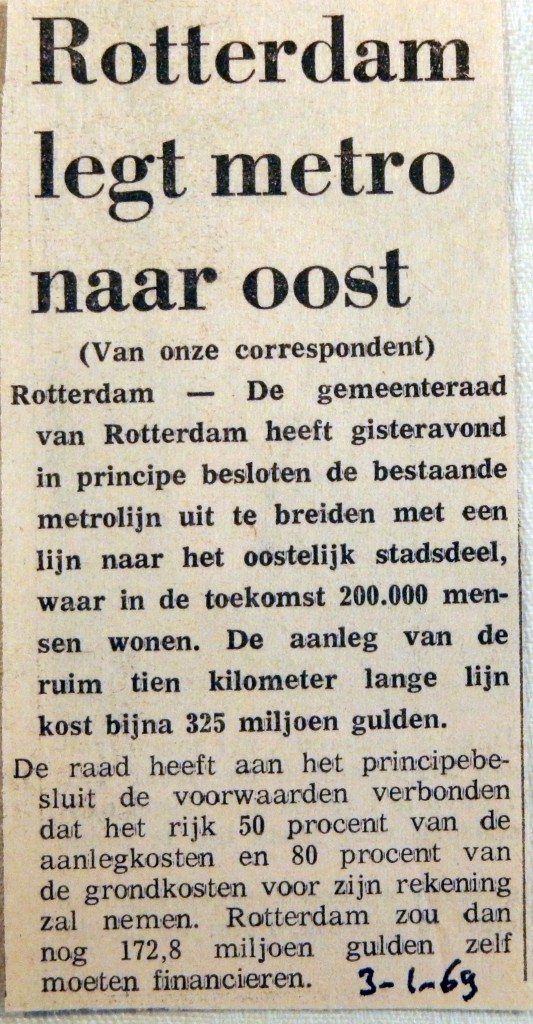 19690103 Rotterdam legt metro naar Oost