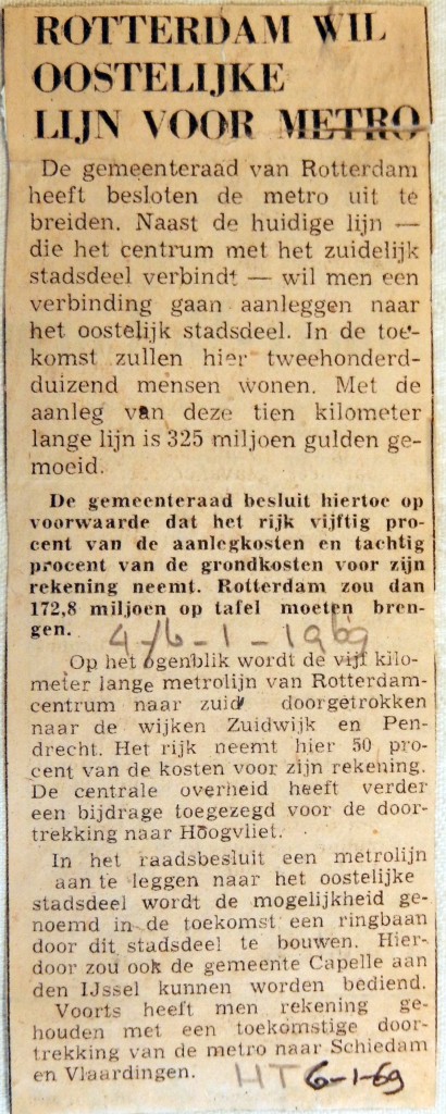 19690106 Rotterdam wil oostelijke lijn voor metro