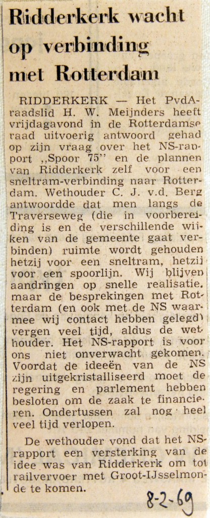 19690208 Ridderkerk wacht op verbinding met Rotterdam