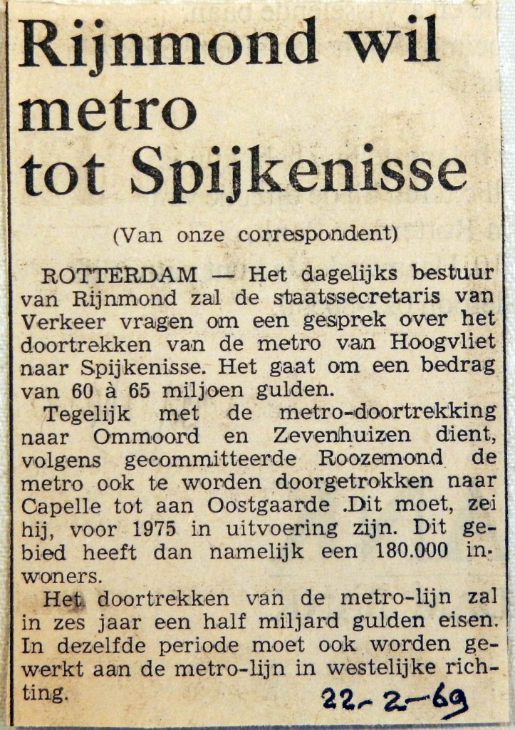 19690222 Rijnmond wil metro tot Spijkenisse