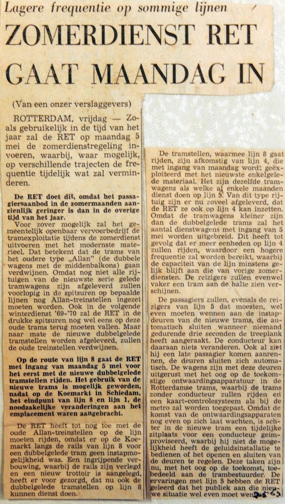 19690502 Zomerdienst RET gaat maandag in