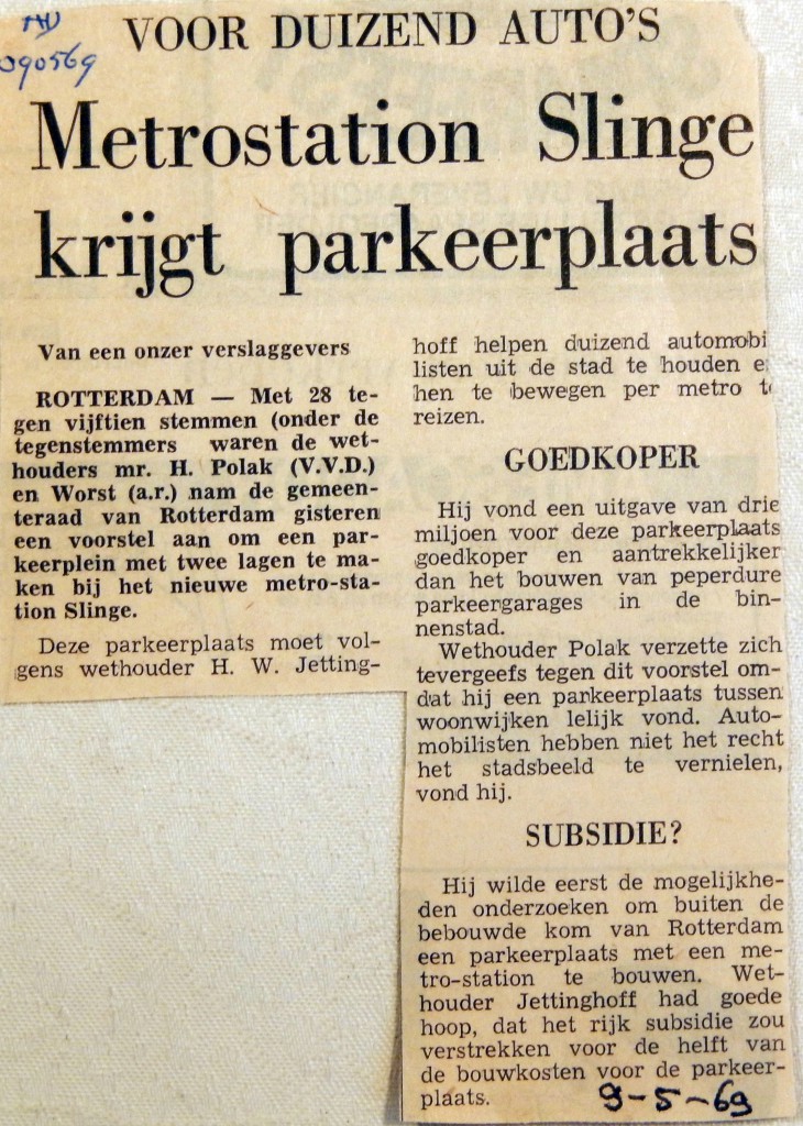 19690509 Metrostation Slinge krijgt parkeerplaats