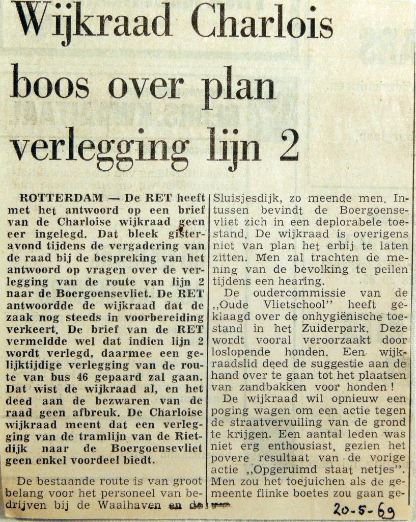 19690520 Wijkraad Charlois boos over verlegging lijn 2