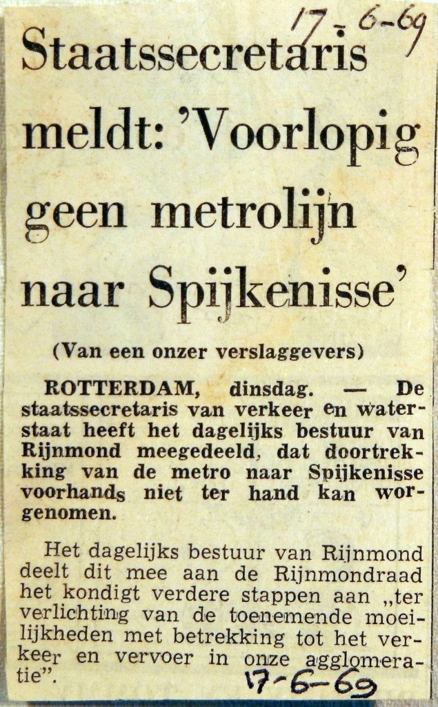 19690617 Voorlopig geen metro naar Spijkenisse