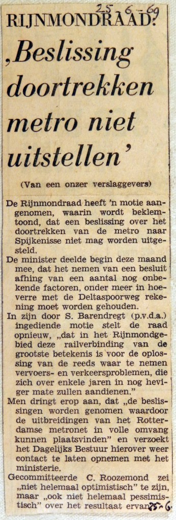 19690625 Beslissing doortrekken metro niet uitstellen