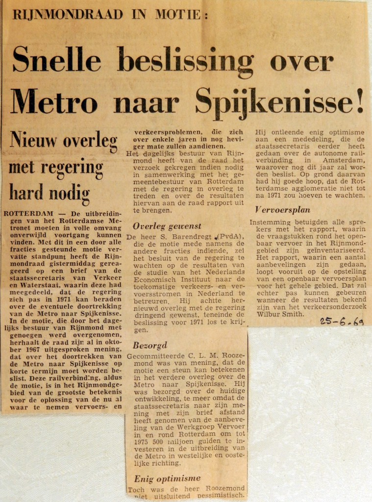 19690625 Snelle beslissing over metro naar Spijkenisse
