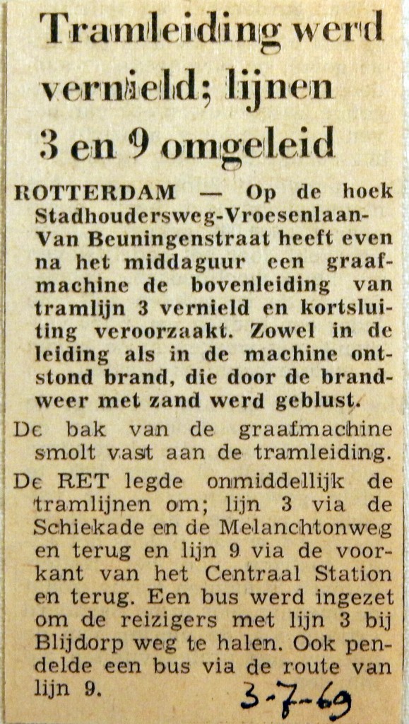 19690703 Tramleiding vernield lijnen 3 en 9 omgeleid