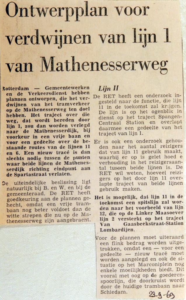19690923 Ontwerpplan verdwijnen lijn 1 van Mathenesserweg