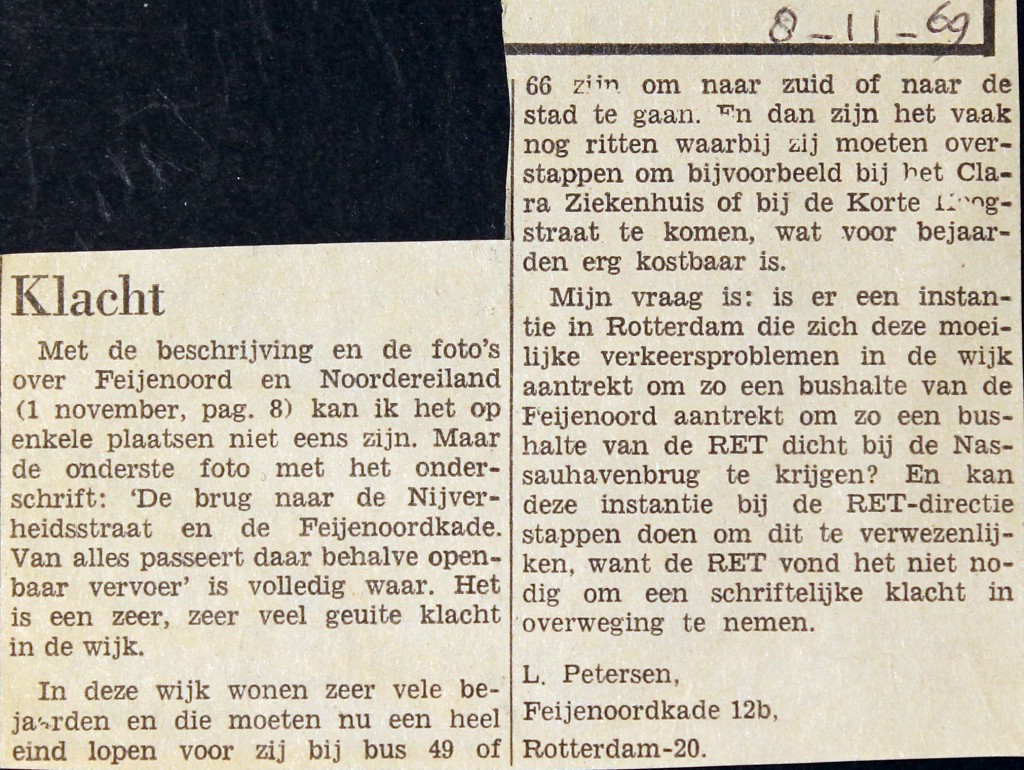 19691108 Klacht vervoer Noordereiland.