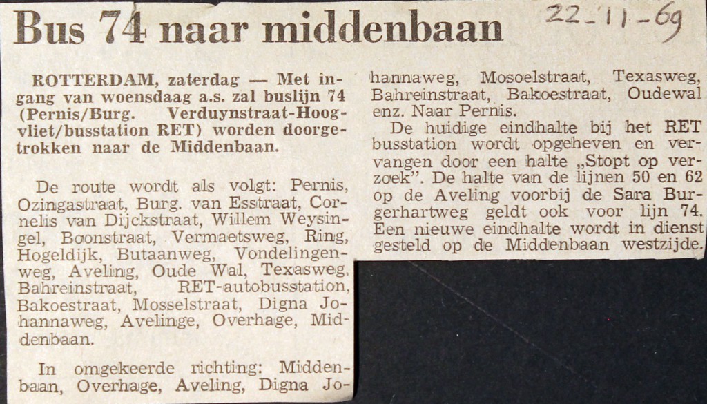 19691122 Lijn 74 naar middenbaan.