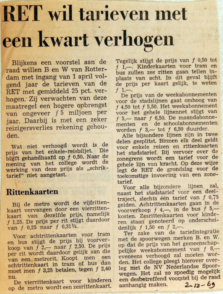 19691202 RET wil tarieven met kwart verhogen