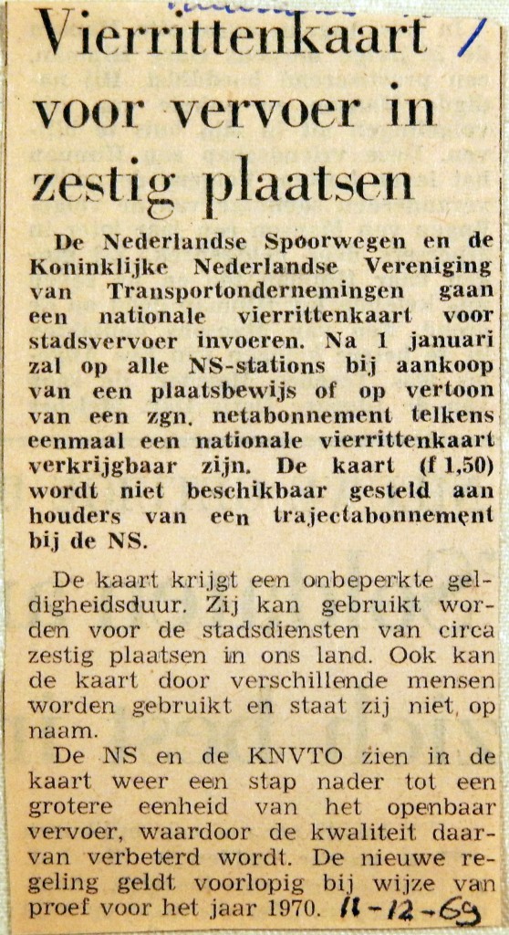 19691211 Vierrittenkaart voor vervoer in zestig plaatsen