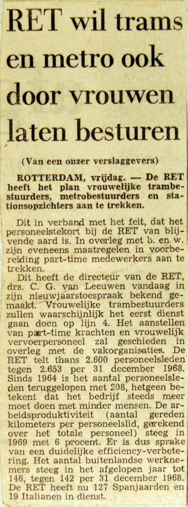 19700105 RET wil trams en metro ook door vrouwen laten besturen