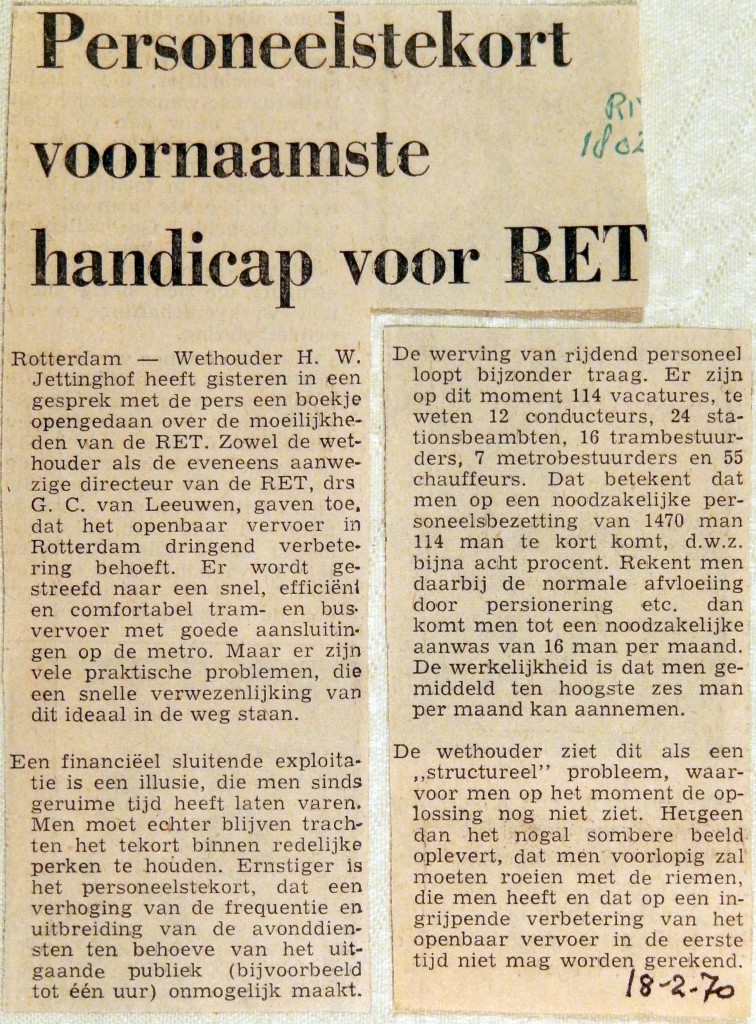 19700218 Personeelstekort voornaamste handicap RET (RN)