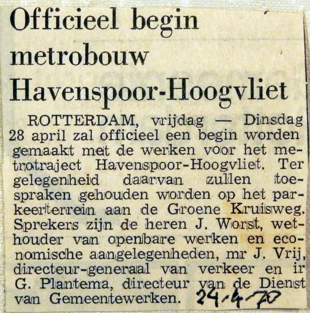 19700424 Officieel begin metrobouw Havenspoor-Hoogvliet