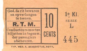 In d eeerte klasse moest 10 cent betaald worden voor een rit van de Coolsingel naar Delftshaven.