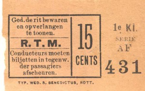 Voor het traject van Delftshaven naar Schiedam betaalde men in de eerste klasse 15 cents.