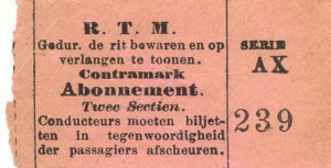 Contramark voor twee section. Afgegeven nadat de conducteur twee sectiecoupons uit een abonnementsboekje had uitgescheurd.