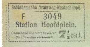 Voor het gehele traject in de tegenrichting Station - Hoofdplein werd vanaf 1906 een groen biljet van 7,5 cents uitgegeven.