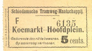 De plaatsbewijzen voor de Schiedamsche Tramweg-Maatschappij warden gedrukt door de lokaal gevestigde  drukkerij van H.A.M. Roelants. Die drukkerij levered de plaatsbewijzen aan een groot deel van de Nederlandse trambedrijven.