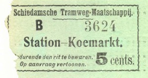 Voor de "tegenrichting" Station - Koemarkt werden groene biljetten uitgegeven.