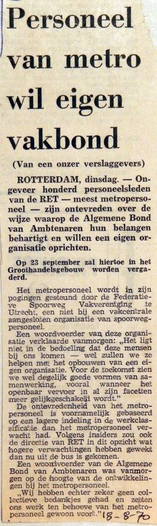 19700818 Personeel van metro wil eigen vakbond