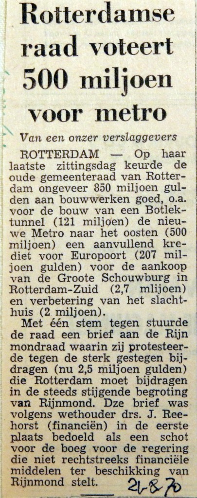 19700821 Rotterdamse Raad voteert 500 miljoen voor metro