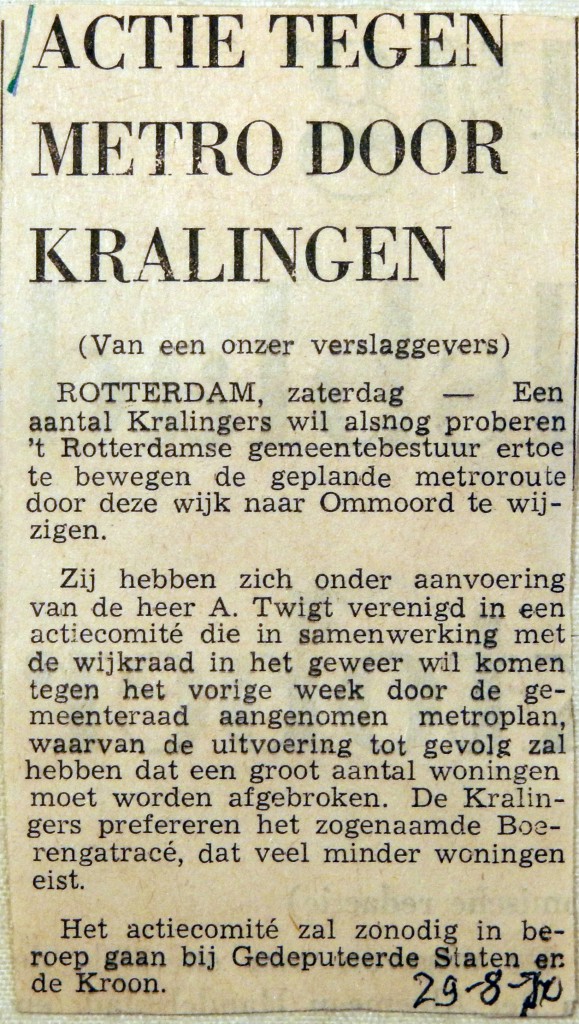 19700829 Actie tegen metro door Kralingen