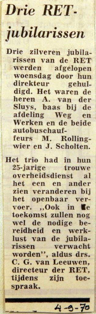 19700904 Drie RET jubilarissen