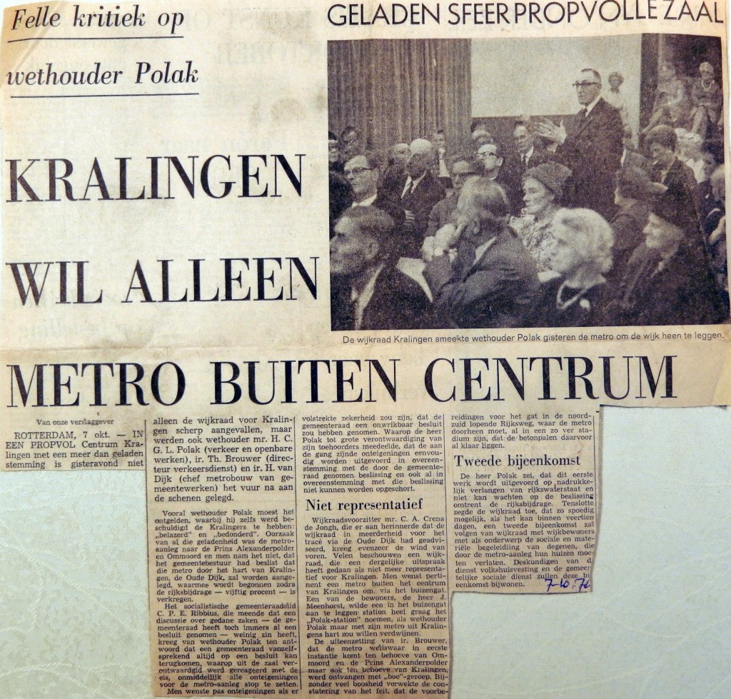 19701007 Kralingen wil alleen metro buiten centrum