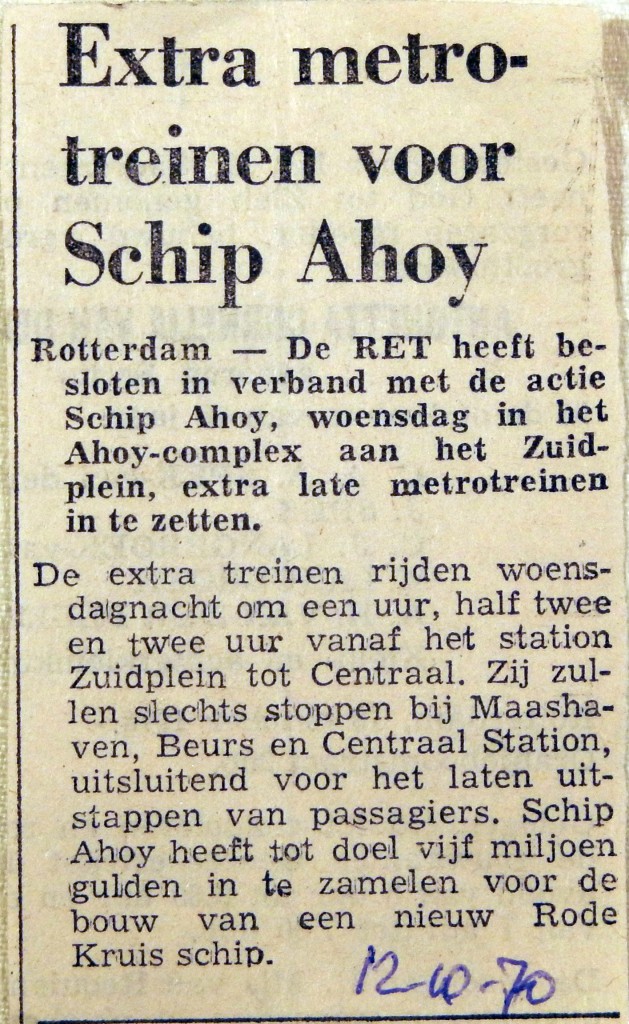 19701012 Extra metrotreinen voor Schip Ahoy