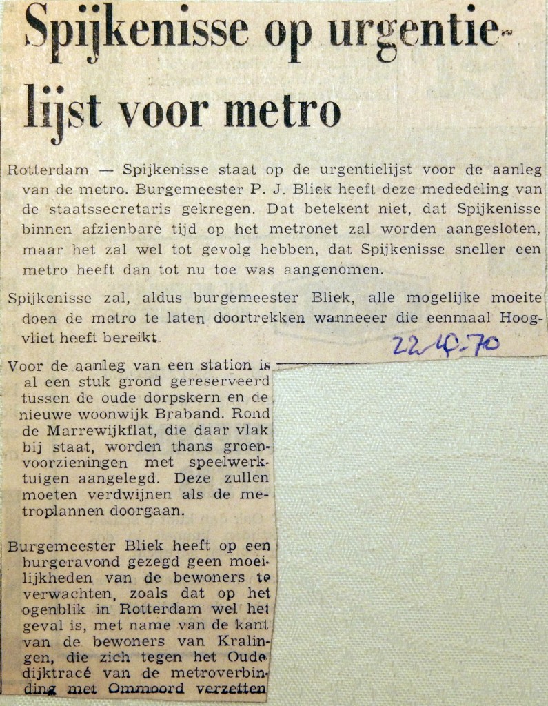 19701022 Spijkenisse op urgentielijst voor metro