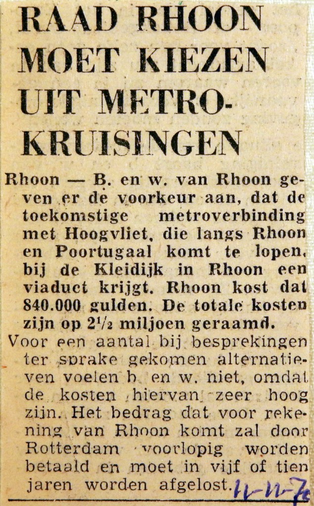 19701111 Raad Rhoon moet kiezen uit metrokruisingen