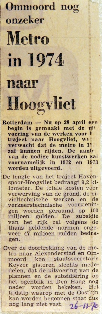 19701126 Ommoord nog onzeker, in 1974 naar Hoogvliet