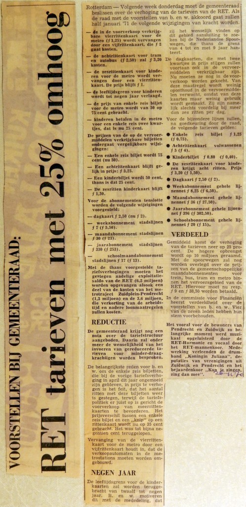 19701126 RET tarieven met 25 pct omhoog