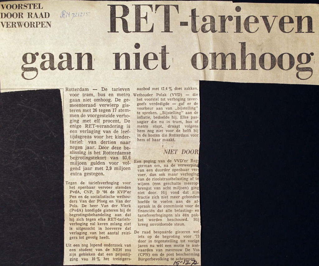 19701215 Tarieven niet omhoog.  (RN)